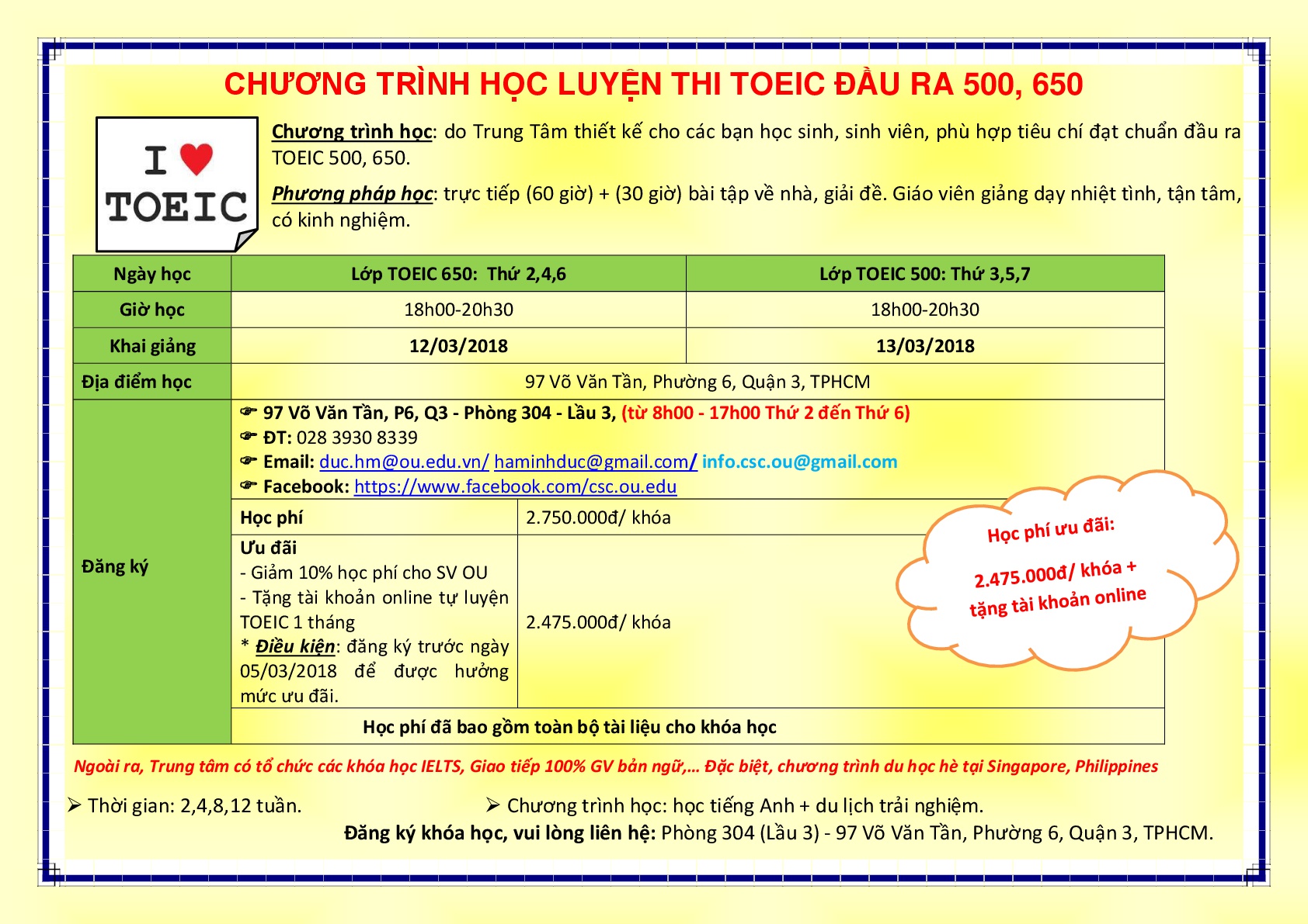 Chương trình học luyện thi TOEIC đầu ra 500, 650