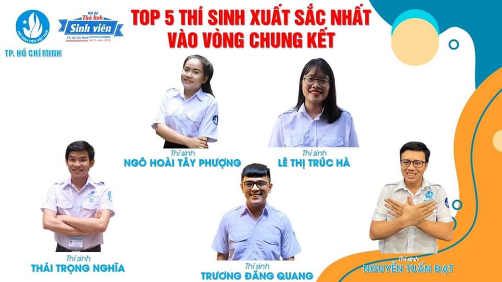 Top 5 Thí sinh vào Vòng Chung kết Hội thi Thủ lĩnh Sinh viên TP. Hồ Chí Minh năm 2019.