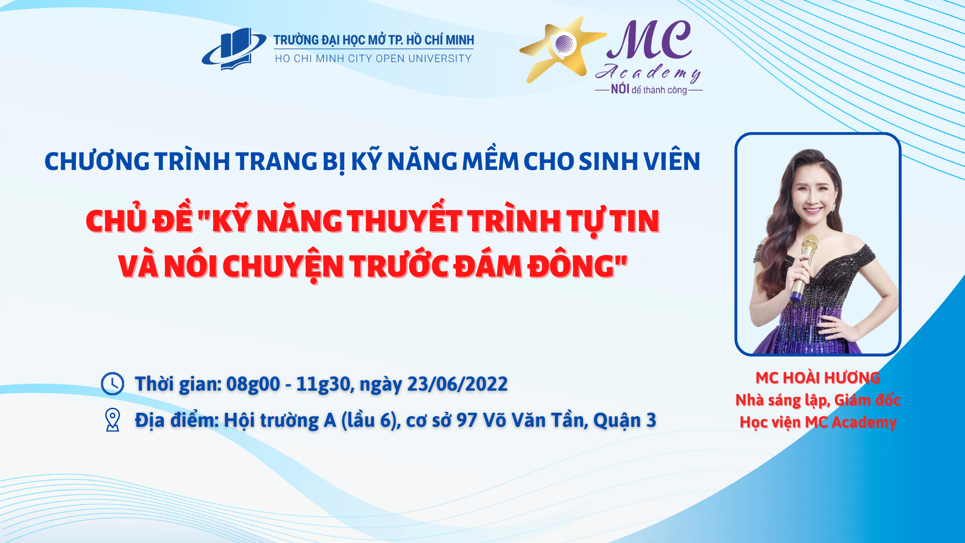 Thông báo Về việc tổ chức chương trình trang bị kỹ năng mềm cho sinh viên Chủ đề: “Kỹ năng thuyết trình tự tin và nói chuyện trước đám đông”