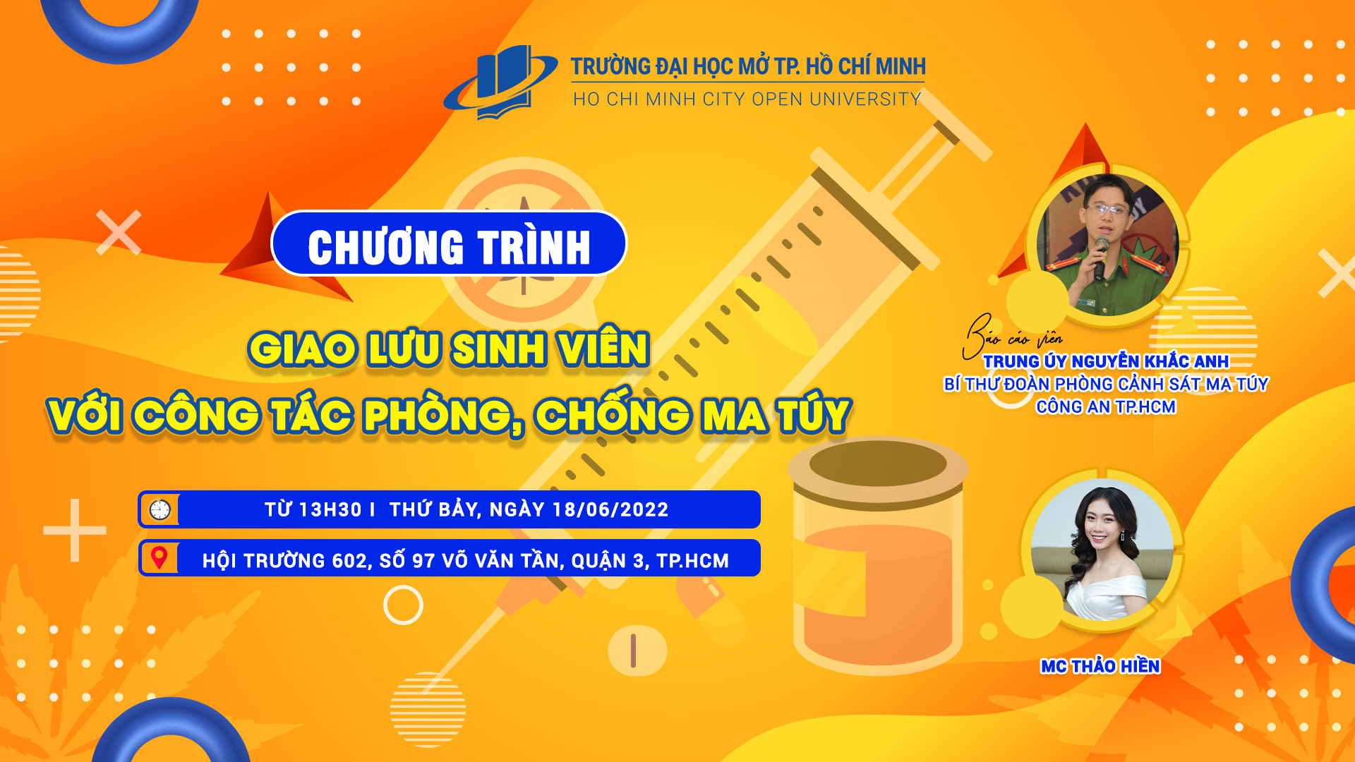 Thông báo về việc Tổ chức báo cáo chuyên đề “Chương trình giao lưu sinh viên với công tác phòng, chống ma túy”